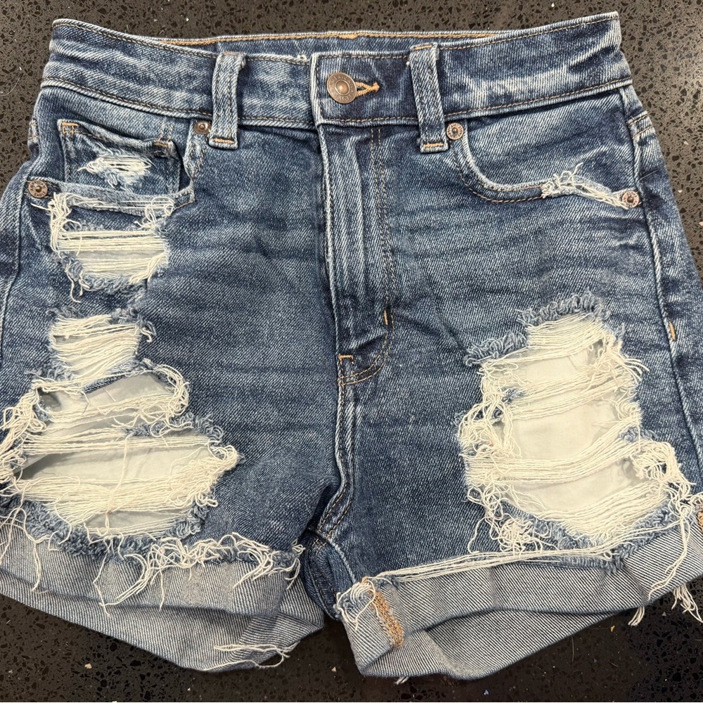 American Eagle Outfitters Blue Distressed Jean Shorts